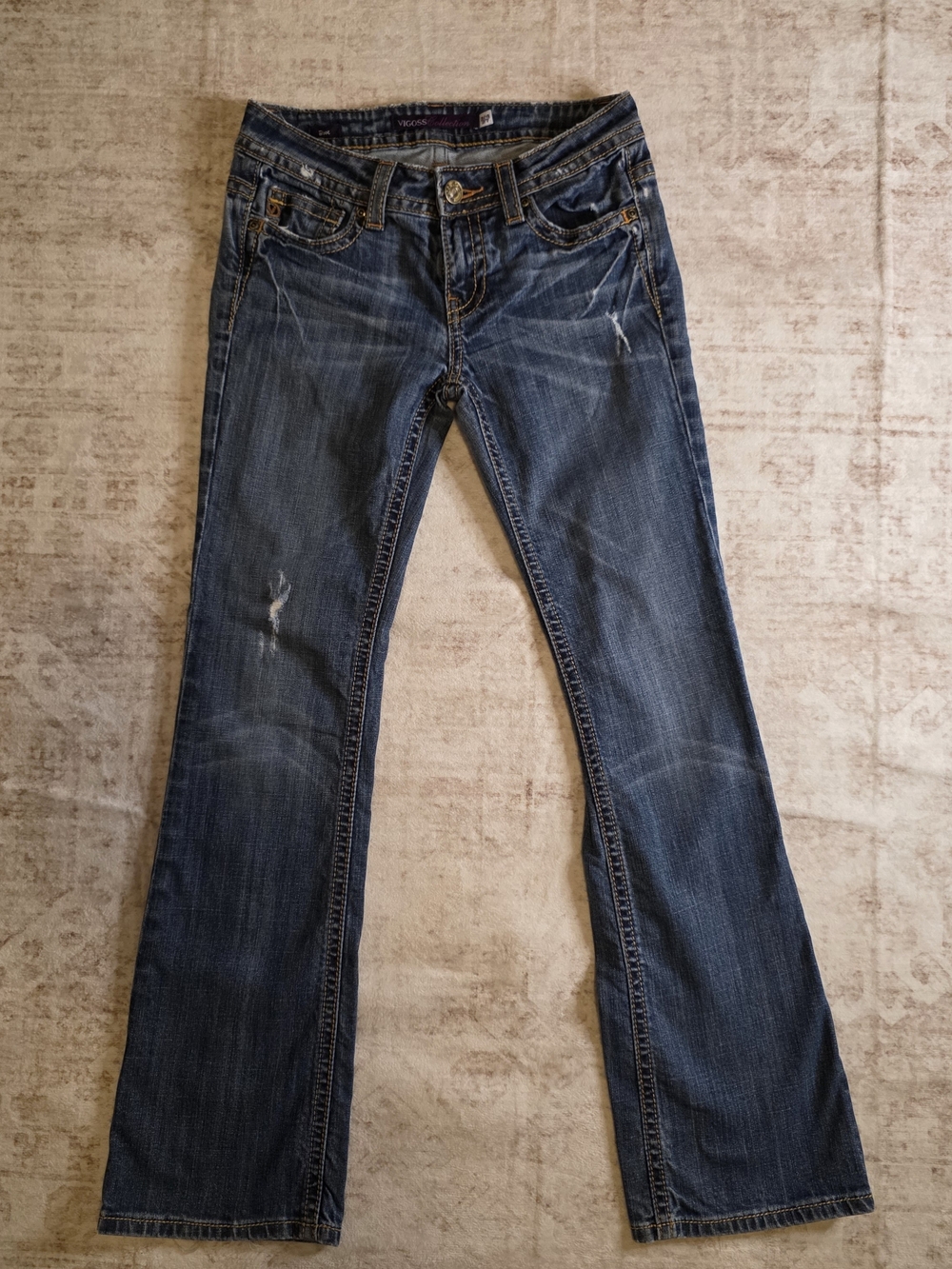 Vigoss Premium Distressed Boot Cut Jeans Y2K Thick Stitch Blend Size 3/4